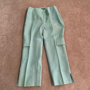 WilliSmith Blue Linen Capri Wide Leg Linen Pants loops at waist with belt Size 4